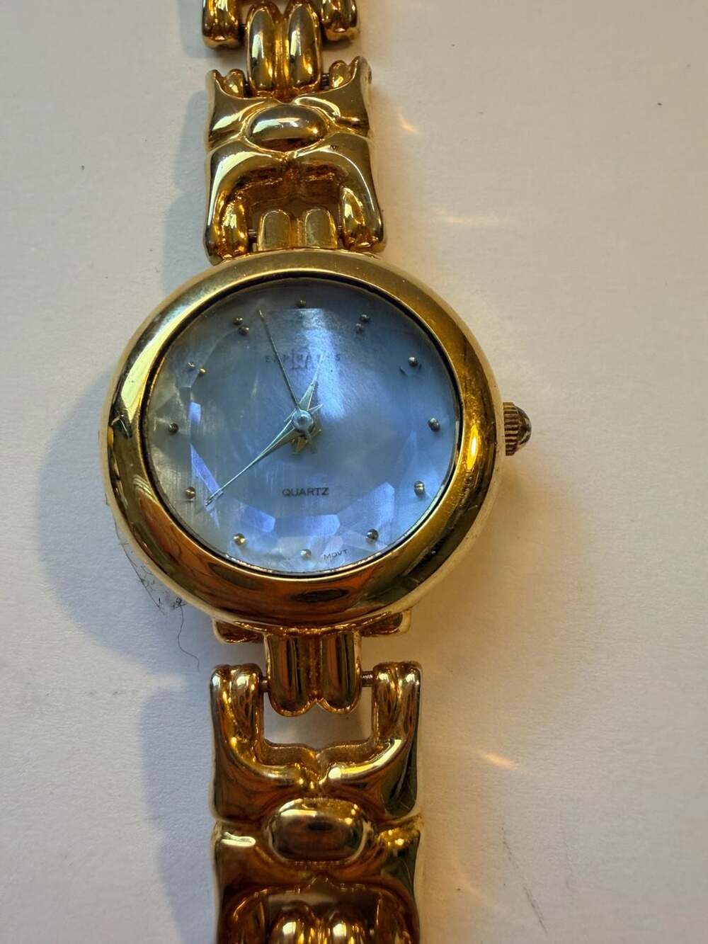 Express L.A. Women's Gold Tone Watch with Faceted Crystal and Mother of Pearl Di